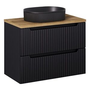Imagine Set mobiler baie, dulap cu lavoar, 80 cm S Un Beyond, Nova Black Oak, Comad, MDF/PAL laminat, negru mat