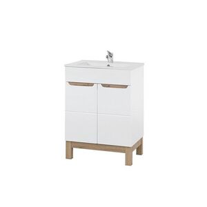 Imagine Set dulap de baie cu lavoar si sifon, 60 cm Lava, Bali White, Comad, MDF/PAL laminat, alb lucios/alb