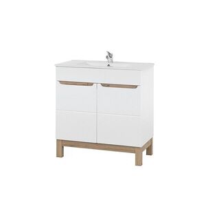 Imagine Set dulap de baie cu lavoar si sifon, 80 cm Lava, Bali White, Comad, MDF/PAL laminat, alb lucios/alb