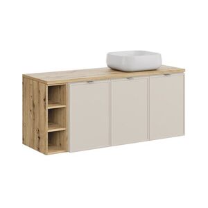 Imagine Set mobilier baie, dulap dublu cu lavoar, 140 cm Artisan Un Nika, Bella Cashmere, Comad, MDF/PAL laminat, casmir mat