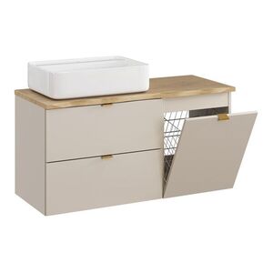 Imagine Set mobilier baie, dulap, cos de rufe integrat si lavoar, 100 cm, Dalia Cashmere Cremona, Comad, MDF/PAL laminat, casmir mat