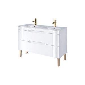 Imagine Set dulap de baie cu lavoar dublu si sifon, 120 cm Lava, Fiji White, Comad, MDF/PAL laminat, alb