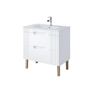 Imagine Set dulap de baie cu lavoar si sifon, 80 cm Lava, Fiji White, Comad, MDF/PAL laminat, alb