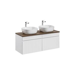 Imagine Set mobilier baie, dulap dublu si 2 lavoare, 120 cm, Iconic White, Comad, MDF/PAL laminat, alb/stejar santa fe vintage