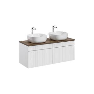 Imagine Set mobilier baie, dulap dublu si 2 lavoare, 160 cm, Iconic White, Comad, MDF/PAL laminat, alb/stejar santa fe vintage