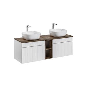 Imagine Set mobilier baie, dulap dublu si 2 lavoare, 180 cm, Iconic White, Comad, MDF/PAL laminat, alb/stejar santa fe vintage