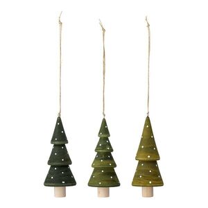 Imagine Set 3 decoratiuni brad, Bloomingville, Jayli, 5x11.5 cm, lemn de cauciuc, verde