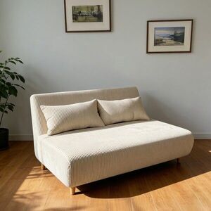 Imagine Canapea extensibila 2 locuri Solace, Homla, 140x94x84 cm, MDF/catifea din poliester, ecru