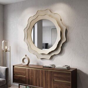 Imagine Oglinda de perete, Romantic Round, Mauro Ferretti, fier/MDF, 95x95 cm, crem/gri