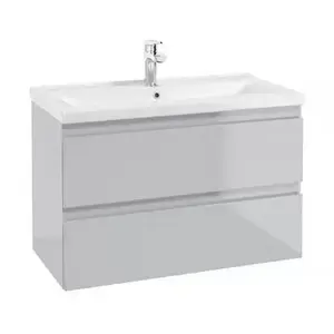 Imagine Baza lavoar suspendat Defra Como 2 sertare 79.9x40 cm gri-deschis lucios