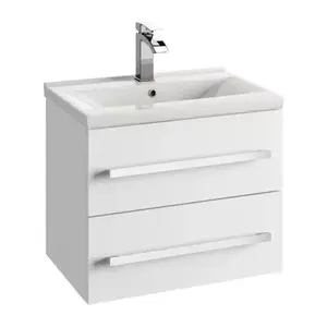 Imagine Baza lavoar suspendat Defra Granada 2 sertare 59.9x39.8 cm alb lucios