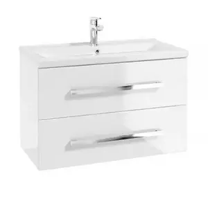 Imagine Baza lavoar suspendat Defra Granada 2 sertare 79.9x39.8 cm alb lucios