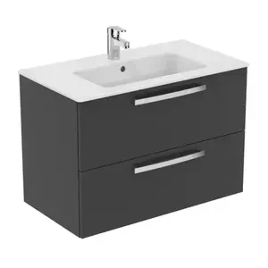 Imagine Baza lavoar suspendat Ideal Standard Tempo 2 sertare 80x44 cm gri lucios