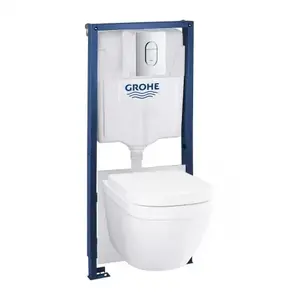 Imagine Set PROMO 5 in 1 vas WC Euro Ceramic 54x37.4 cm rezervor Rapid SL cu clapeta Arena si capac alb softclose
