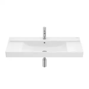 Imagine Lavoar suspendat Roca Ona 100x46 cm Fineceramic alb mat cu polite laterale