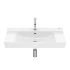 Imagine Lavoar suspendat Roca Ona 80x46 cm Fineceramic alb lucios Supraglaze cu polite laterale