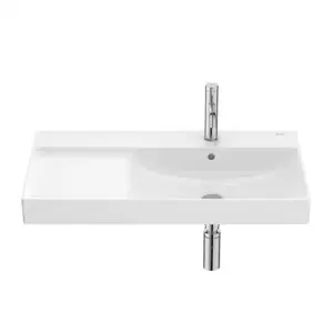 Imagine Lavoar suspendat Roca Ona 80x46 cm Fineceramic alb lucios Supraglaze cu polita stanga