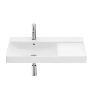 Imagine Lavoar suspendat Roca Ona 80x46 cm Fineceramic alb mat cu polita dreapta