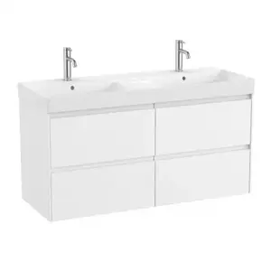 Imagine Set PROMO mobilier baza si lavoar dublu Roca Ona Unik 4 sertare 120x46 cm alb mat
