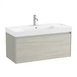 Imagine Set PROMO mobilier baza si lavoar cu 2 polite Roca Ona Unik 1 sertar 100x46 cm stejar deschis