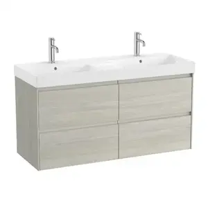 Imagine Set PROMO mobilier baza si lavoar dublu Roca Ona Unik 4 sertare 120x46 cm stejar deschis