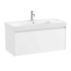 Imagine Set PROMO mobilier baza si lavoar cu 2 polite Roca Ona Unik 1 sertar 100x46 cm alb mat
