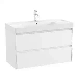 Imagine Set PROMO mobilier baza si lavoar cu 2 polite Roca Ona Unik 2 sertare 100x46 cm alb mat