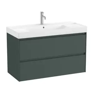 Imagine Set PROMO mobilier baza si lavoar cu 2 polite Roca Ona Unik 2 sertare 100x46 cm verde mat