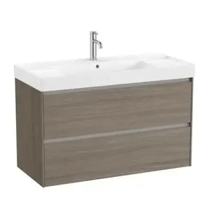 Imagine Set PROMO mobilier baza si lavoar cu 2 polite Roca Ona Unik 2 sertare 100x46 cm ulm inchis