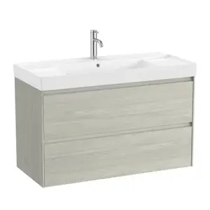 Imagine Set PROMO mobilier baza si lavoar cu 2 polite Roca Ona Unik 2 sertare 100x46 cm stejar deschis