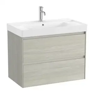Imagine Set PROMO mobilier baza si lavoar cu 2 polite Roca Ona Unik 2 sertare 80x46 cm stejar deschis