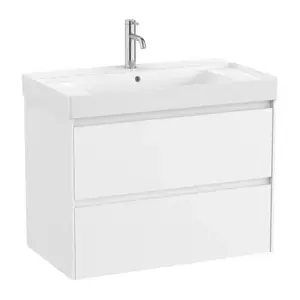 Imagine Set PROMO mobilier baza si lavoar cu 2 polite Roca Ona Unik 2 sertare 80x46 cm alb mat