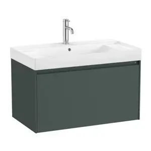 Imagine Set PROMO mobilier baza si lavoar cu 2 polite Roca Ona Unik 1 sertar 80x46 cm verde mat