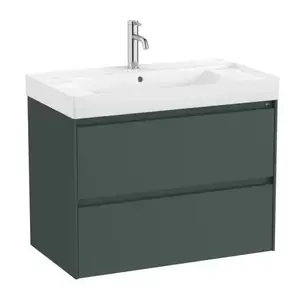Imagine Set PROMO mobilier baza si lavoar cu 2 polite Roca Ona Unik 2 sertare 80x46 cm verde mat