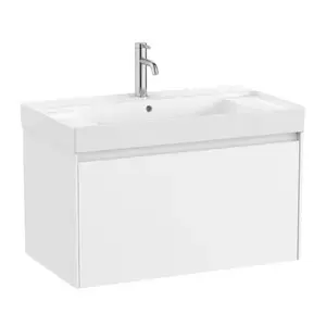 Imagine Set PROMO mobilier baza si lavoar cu 2 polite Roca Ona Unik 1 sertar 80x46 cm alb mat