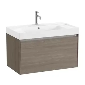 Imagine Set PROMO mobilier baza si lavoar cu 2 polite Roca Ona Unik 1 sertar 80x46 cm ulm inchis