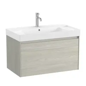 Imagine Set PROMO mobilier baza si lavoar cu 2 polite Roca Ona Unik 1 sertar 80x46 cm stejar deschis