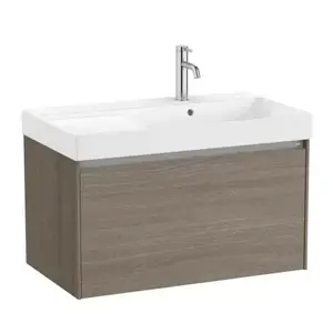 Imagine Set PROMO mobilier baza si lavoar cu polita stanga Roca Ona Unik 1 sertar 80x46 cm ulm inchis