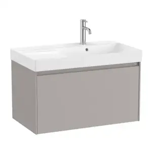 Imagine Set PROMO mobilier baza si lavoar cu polita stanga Roca Ona Unik 1 sertar 80x46 cm gri mat