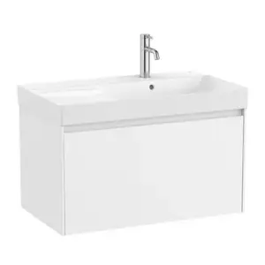 Imagine Set PROMO mobilier baza si lavoar cu polita stanga Roca Ona Unik 1 sertar 80x46 cm alb mat