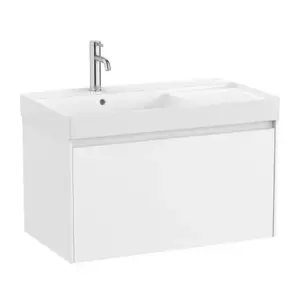Imagine Set PROMO mobilier baza si lavoar cu polita dreapta Roca Ona Unik 1 sertar 80x46 cm alb mat