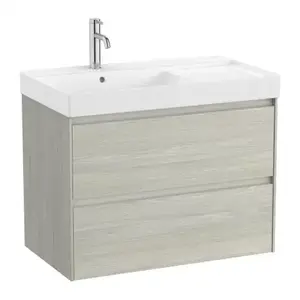 Imagine Set PROMO mobilier baza si lavoar cu polita dreapta Roca Ona Unik 2 sertare 80x46 cm stejar deschis