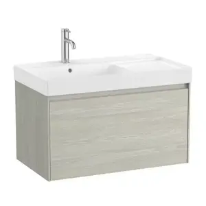 Imagine Set PROMO mobilier baza si lavoar cu polita dreapta Roca Ona Unik 1 sertar 80x46 cm stejar deschis