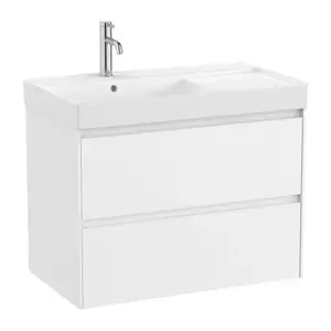 Imagine Set PROMO mobilier baza si lavoar cu polita dreapta Roca Ona Unik 2 sertare 80x46 cm alb mat