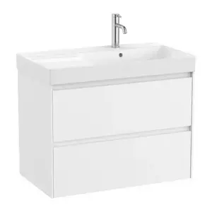 Imagine Set PROMO mobilier baza si lavoar cu polita stanga Roca Ona Unik 2 sertare 80x46 cm alb mat