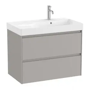 Imagine Set PROMO mobilier baza si lavoar cu polita stanga Roca Ona Unik 2 sertare 80x46 cm gri mat