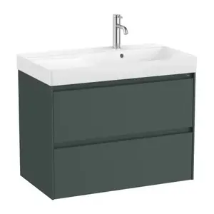 Imagine Set PROMO mobilier baza si lavoar cu polita stanga Roca Ona Unik 2 sertare 80x46 cm verde mat