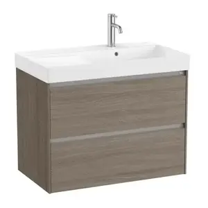 Imagine Set PROMO mobilier baza si lavoar cu polita stanga Roca Ona Unik 2 sertare 80x46 cm ulm inchis