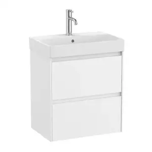 Imagine Set PROMO mobilier baza si lavoar Roca Ona Unik 2 sertare 55x36 cm alb mat