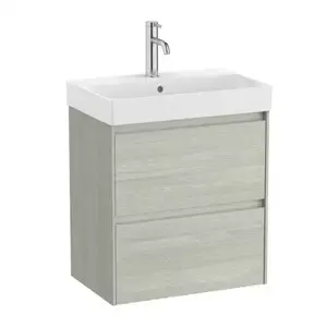 Imagine Set PROMO mobilier baza si lavoar Roca Ona Unik 2 sertare 55x36 cm stejar deschis
